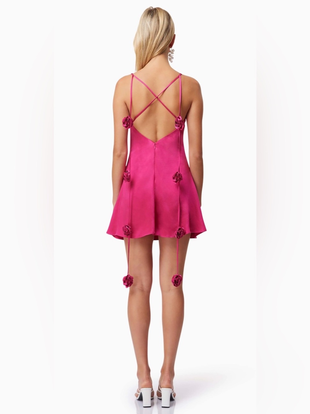 ELLIATT Zinnia Pink Satin Cowl Neck Rosette Mini Dress XS Wedding Guest